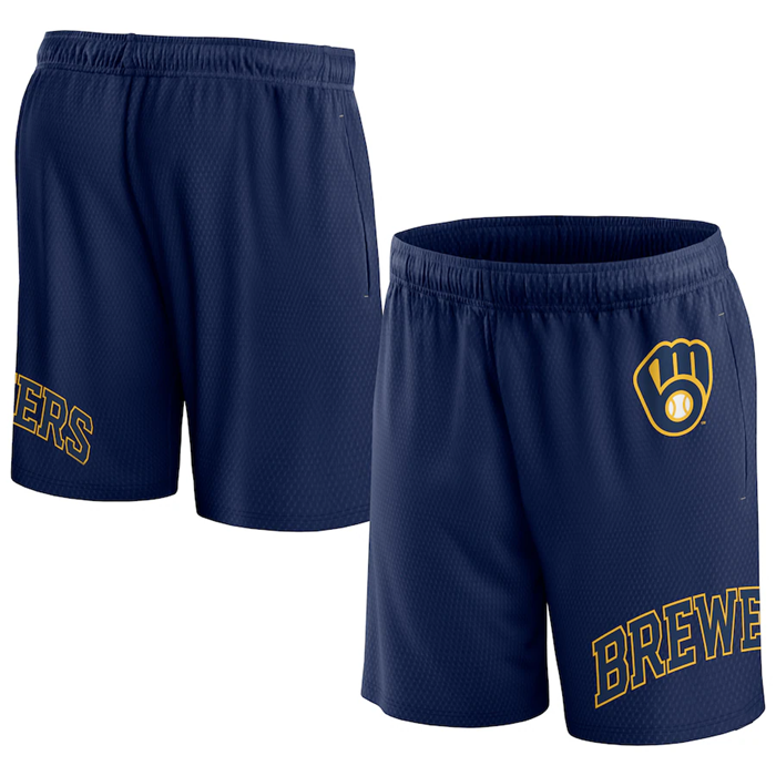 Men's Milwaukee Brewers Navy Clincher Mesh Shorts - Click Image to Close